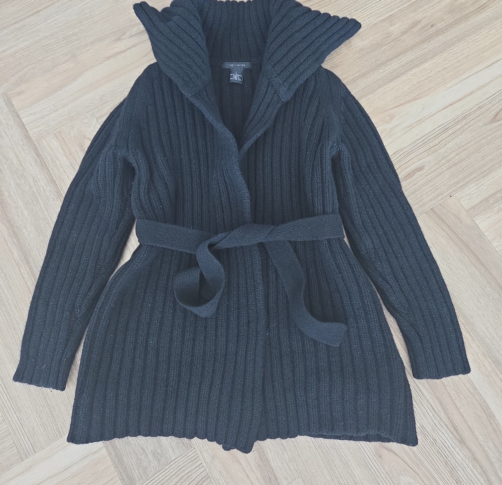 Express Black Ribbed Knit Belted Cardigan Small
